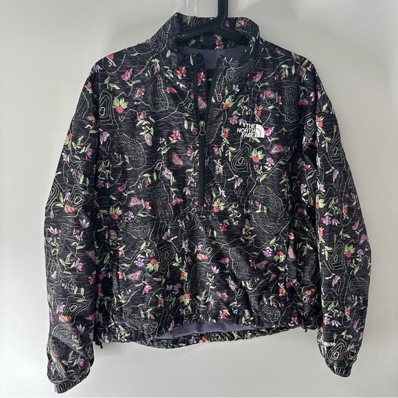 The North Face Jackets & Blazers - The North Face Black Floral Half-Zip Pullover with Pink & Green Accents